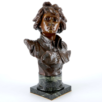 Luca Madrassi (1848-1919), A bronze bust of the young Napoleon on a green marble base