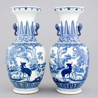 A pair of large blue and white Chinese vases, 19th C.