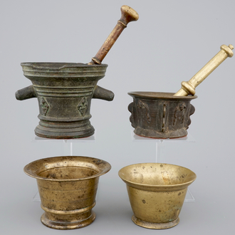 A set of 4 bronze mortars and 2 pestles, 17th C. and later