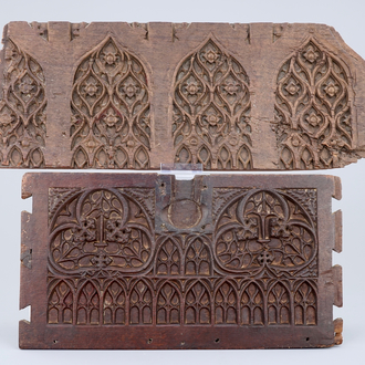 Two carved wooden panels of a trunk, 14/15th C.