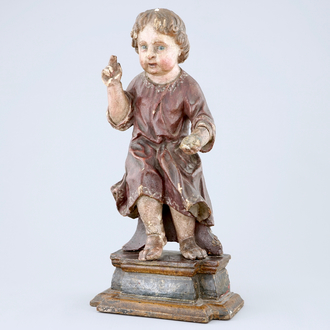 Een polychroom houten beeld: "Kindje Jezus van Praag”, 18e eeuw