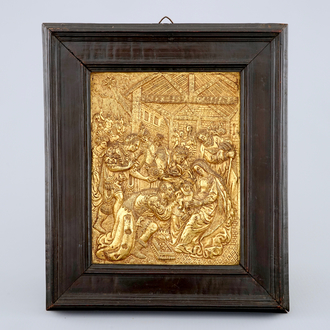Un relief en bronze doré au sujet de l'Adoration des rois mages, prob. Augsburg, fin du 16ème
