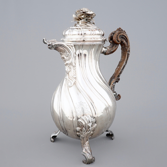 A Flemish silver armorial coffee pot of baluster shape, marked for Carel Benninck, Bruges, 1771