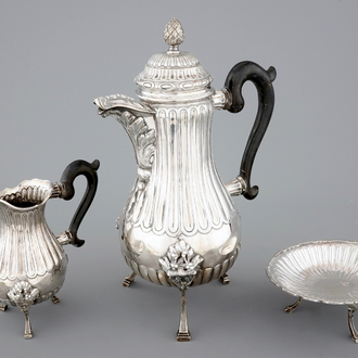 A three piece French silver coffee service, 18th and 19th C.