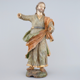 Un grand saint en bois sculpté polychrome, 18ème