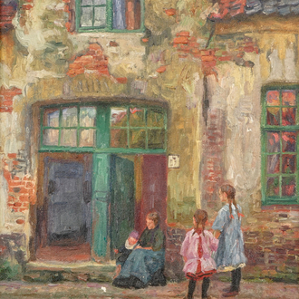 Emile Rommelaere (1873-1961), Une vue à Bruges, huile sur toile, daté 1916