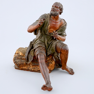 Figure en bois sculpté habillé en cuir, Naples, Italie, 17/18ème