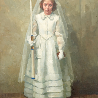 Guillaume Michiels (1909-1997), a portrait of a communiant in lace dress, oil on canvas