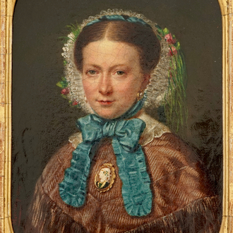 M. Leclercq, 1858, un portrait d'une femme avec dentelle, huile sur toile