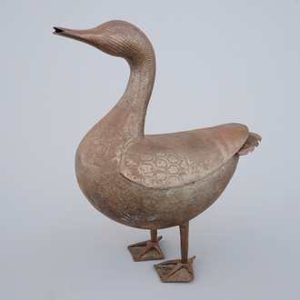 A Qajar damascened steel figure of a duck, Iran, 18/19th C.