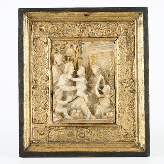 Un relief doré en albâtre de Malines, monogrammé IDH, 16/17ème