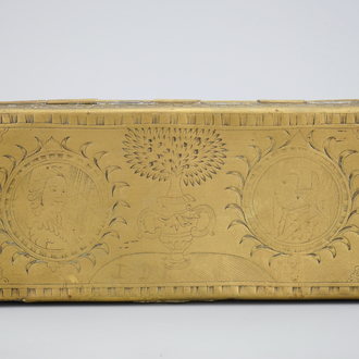 Une boîte à tabac hollandaise en cuivre au sujet orangiste, daté 1787