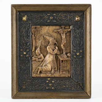 Un relief doré en albâtre de Malines: "Saint Jérôme en méditation", 16/17ème