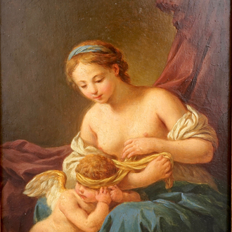 Ecole française, Vénus et l'Amour, huile sur panneau, 18ème