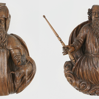Deux appliques en bois sculpté: Saint-Antoine et Dieu le Père, 17/18ème