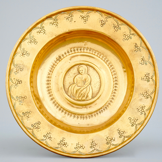 A small brass alms dish with a lady's portrait, Nuremberg, 17th C.