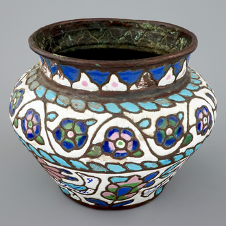 An enameled brass jardiniere, Northern Africa, 19/20th C.