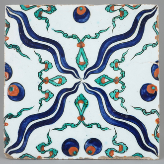 An intact Iznik tile with "Cintamani" design, Tekfur Saray workshop, ca. 1730