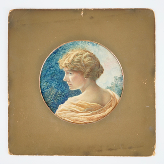 Monogrammé J.S., Portrait d'une femme, daté 1908, aquarelle sur papier