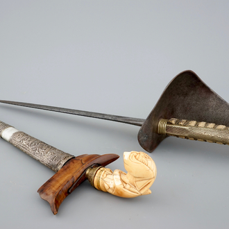 An Indonesian silver and ivory kris and a hilted dagger, 17/19th C.