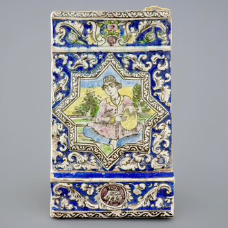 A rectangular islamic portrait tile, Qajar, Iran, ca. 1900