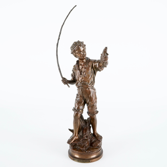 Charles Anfrie (1833-1905): “L’heureux Pêcheur", a bronze figure