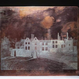 Une plaque de gravure en cuivre, Une vue sur Gand après l'incendie de 1789, 19ème