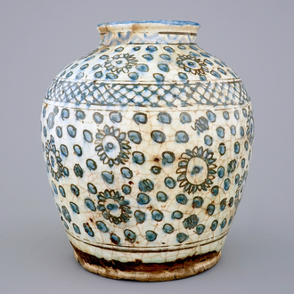 An Islamic fritware pottery vase of floral design, Syria or Iran, 18/19th C.