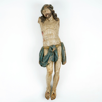 Un grand Christ en bois sculpté polychrome, Flandres, 17/18ème