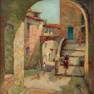 Charles Verbrugghe (1877-1974), Een zicht in Menton, olie op paneel
