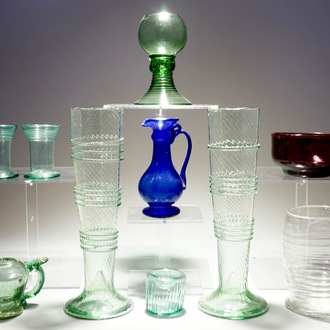A collection of 10 glass vessels, mostly Dutch, 18/19th C.