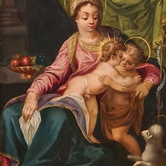 Madonna and Child with St. John the Baptist, oil on panel, 18/19th C.