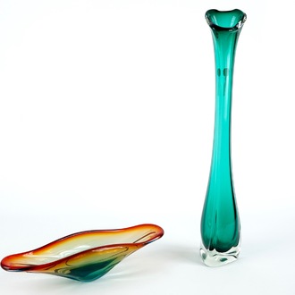 Un très grand vase et un bol en verre, Murano, Italie, 20ème