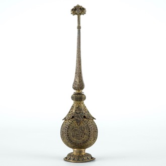 A fine gilt brass rosewater sprinkler, India, 18th C.