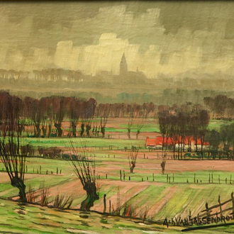 Achiel Van Sassenbrouck (1886-1979), Une vue rurale à Tielt, huile sur toile