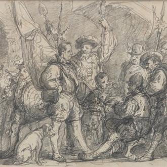 Hendrik Frans Schaefels (1827-1904), Een bijeenkomst van officieren, potlood op papier