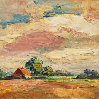 Jan Van Lier (1921), a landscape with a farm, oil on canvas