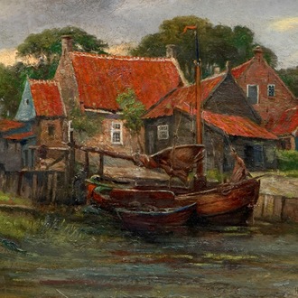 H. Houben (1858-1931), Een zicht op Oranjezon, Zeeland, olie op doek
