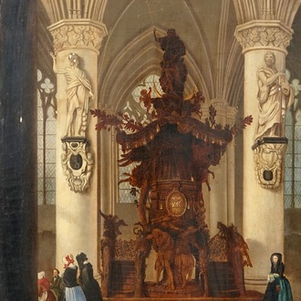 Victor-Jules Génisson (1805-1860), Een preekstoel in een kerk, olie op doek