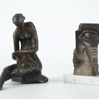 Roland Deserrano (1941), A bronze figure of a seated lady, and another small bronze group