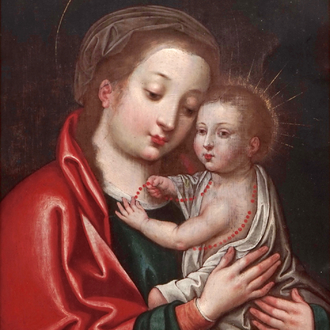 Ecole flamande, Vierge à l'Enfant, huile sur cuivre, 16ème