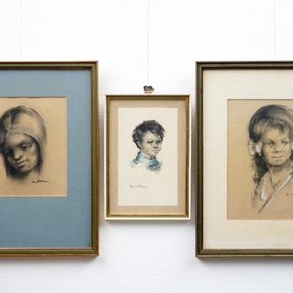 Remi de Pillecyn (1920-1986), drie portretten, gemengde techniek op papier