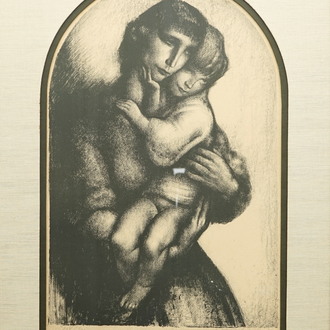 Anto Carte (1886-1954), Moeder met kind, lithografie