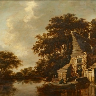 D'après Cornelis Decker, Au long de la fleuve, huile sur panneau, 19ème
