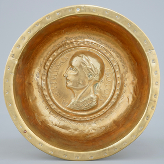 A brass alms bowl with a portrait of Cicero, Nuremberg, 15/16th C.