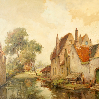 Alfred Van Neste (1874-1969), Une vue au bord de la fleuve, datée 1894, huile sur toile