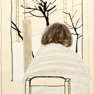 Roger Raveel (1921-2013), Zulma dans un paysage d'hiver, daté 1953, technique mixte sur papier