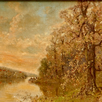 Chintreuil, Antoine (1816-1873), Bois d’Igny au bord de la rivière, huile sur toile, marouflé sur panneau