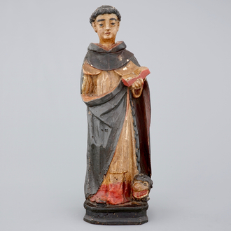 Figure polychrome en bois sculpté de Saint-Dominique, 18/19ème