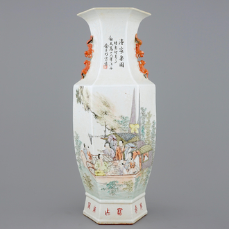 A Chinese hexagonal qianjiang cai vase, 19/20th C.